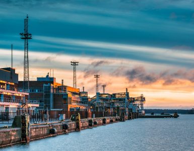 Helsinki, Finland. View Of Ferry Terminal Kauppatori On Sunrise.